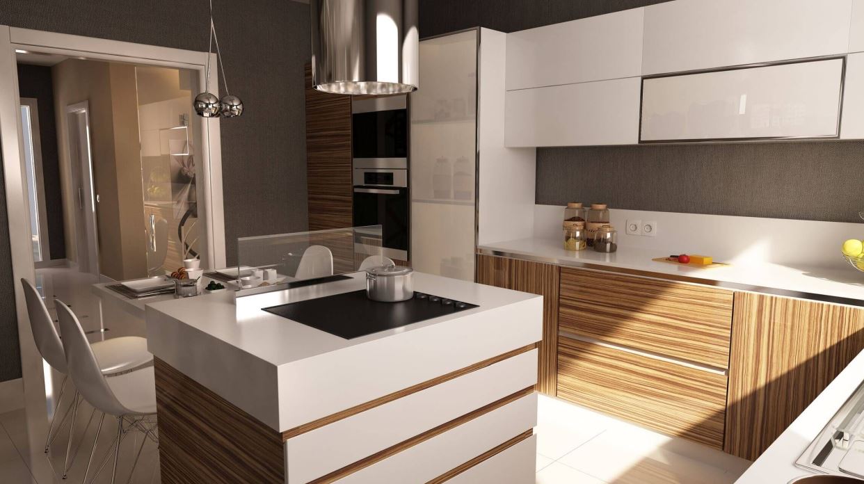 An L-shaped kitchen can also be intimate. 